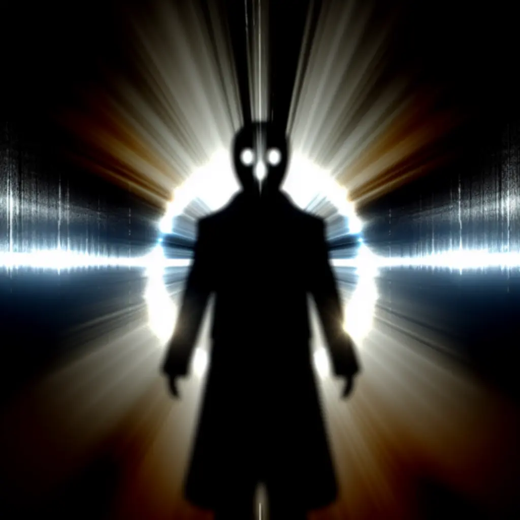 Monumentalna ciemna sylwetka bossa w świetlnej aureoli rozbłysku