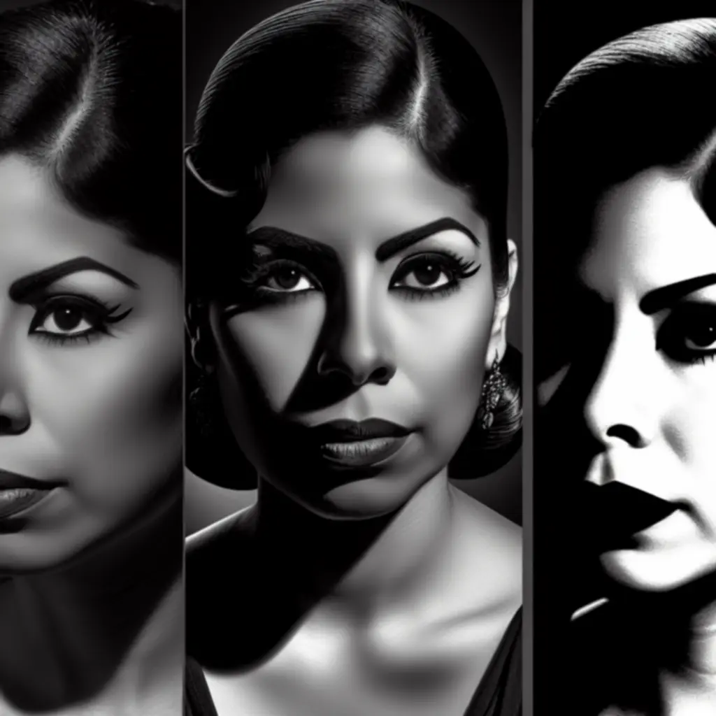 Koncepcyjny portret kobiecej postaci w stylu noir, z ostrym światłocieniem